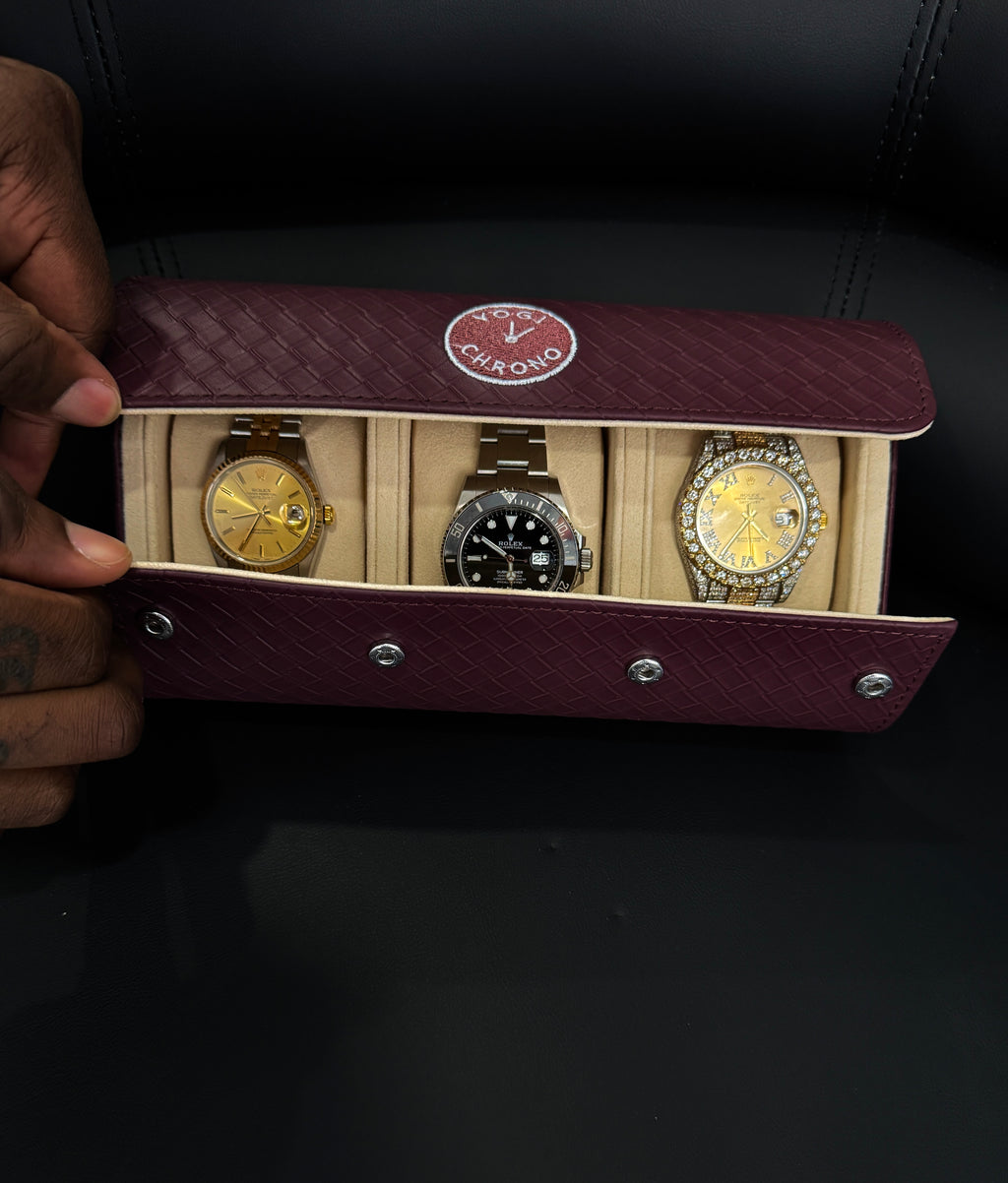 Crimson Reserve Watch Roll- Three Watches