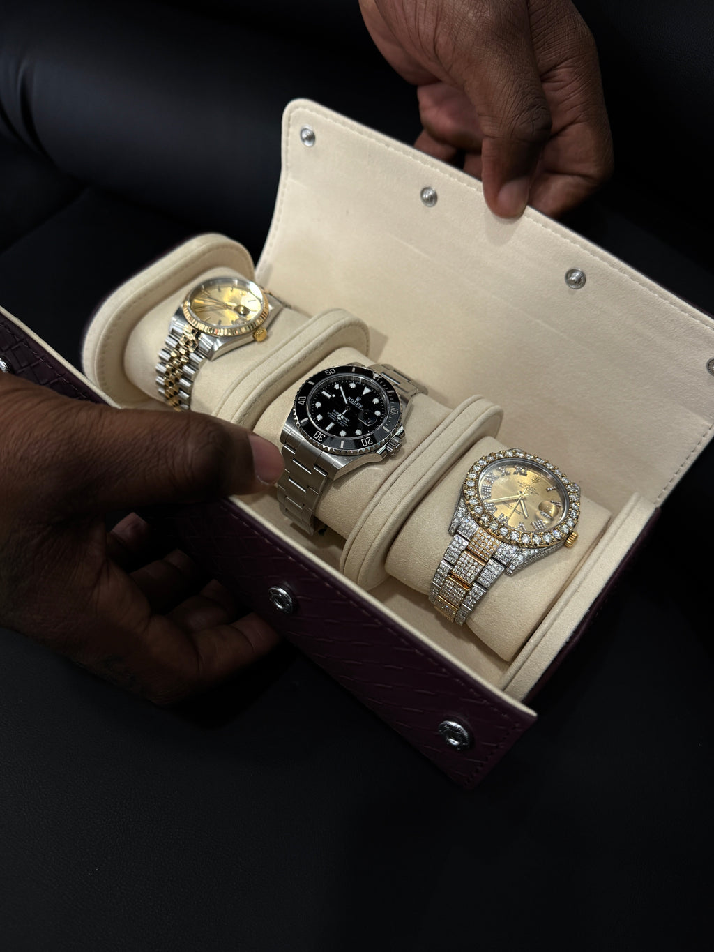Crimson Reserve Watch Roll- Three Watches