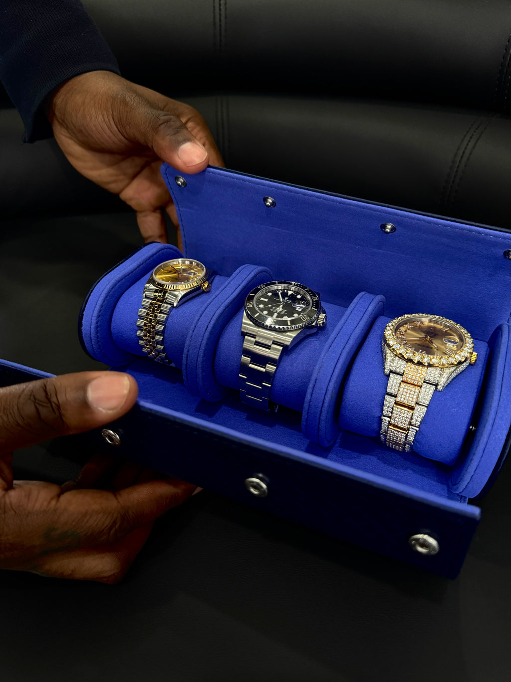 Imperial Blue Watch Roll- Three Watches