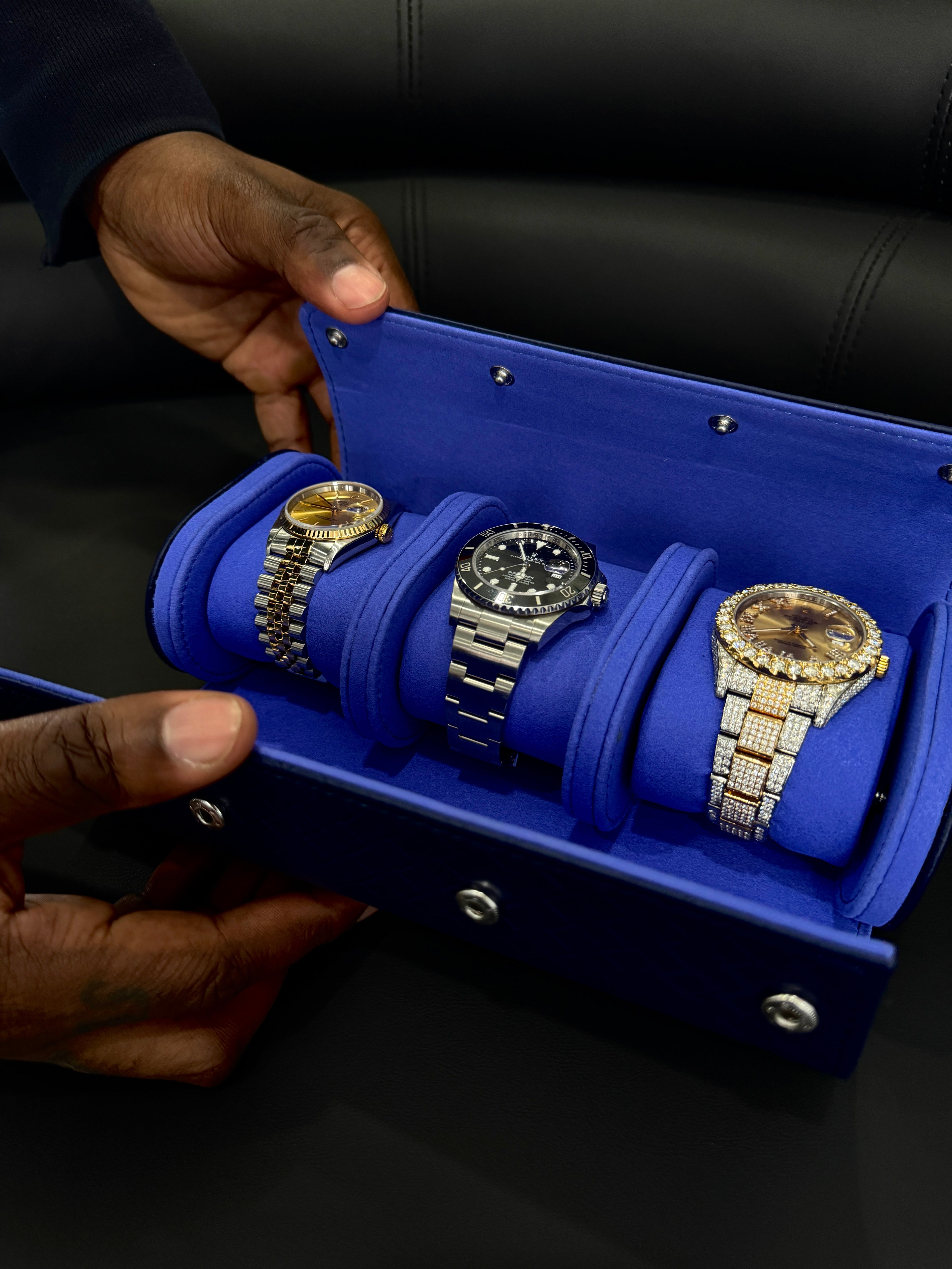 Imperial Blue Watch Roll- Three Watches