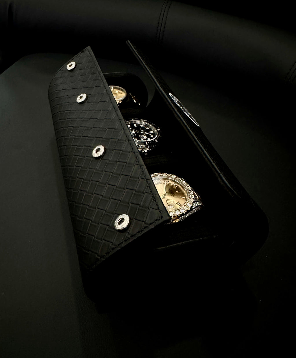 Midnight Black Watch Roll- Three Watches