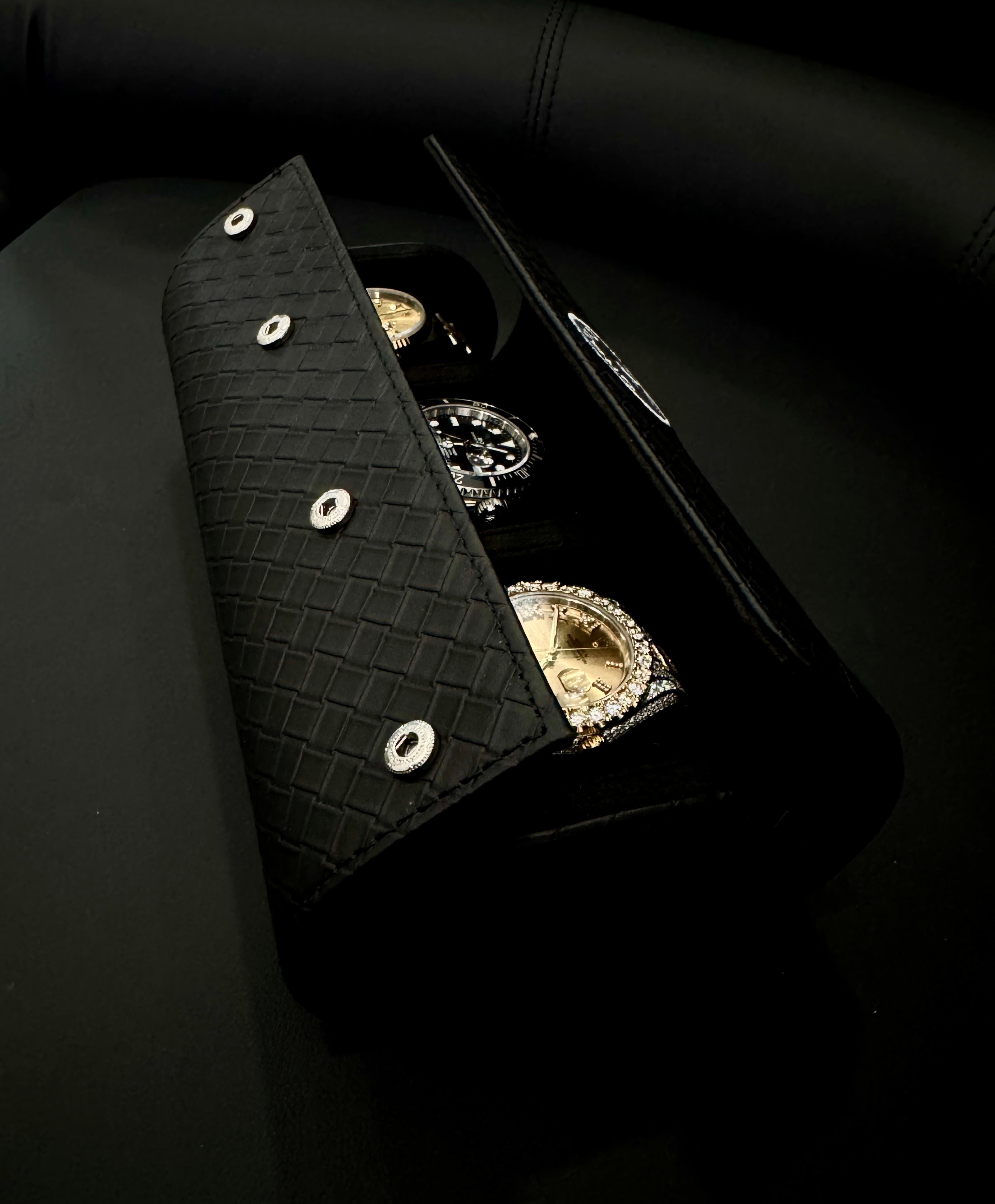 Midnight Black Watch Roll- Three Watches
